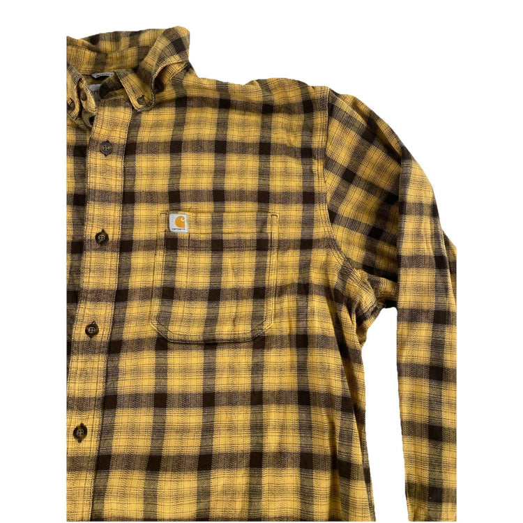 Mens Carhartt Yellow & Brown Relaxed Fit Button-Up Longsleeve Flannel Size Xl