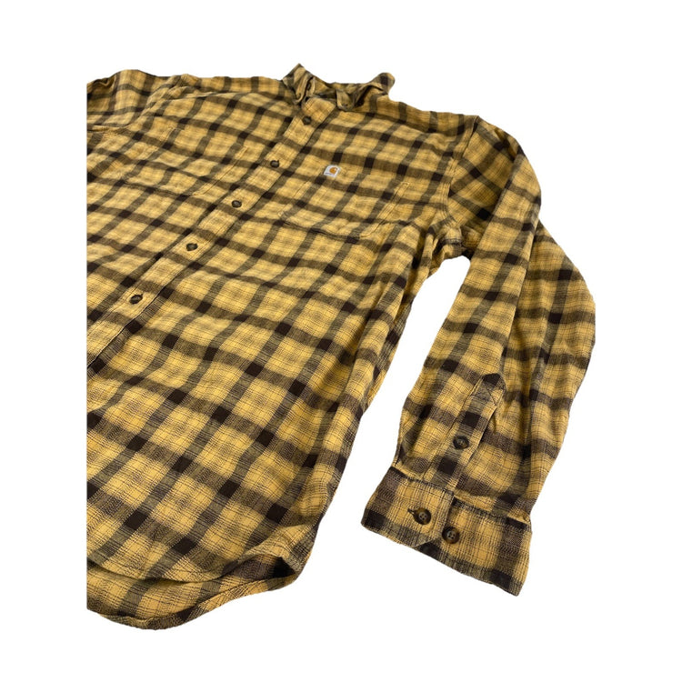 Mens Carhartt Yellow & Brown Relaxed Fit Button-Up Longsleeve Flannel Size Xl