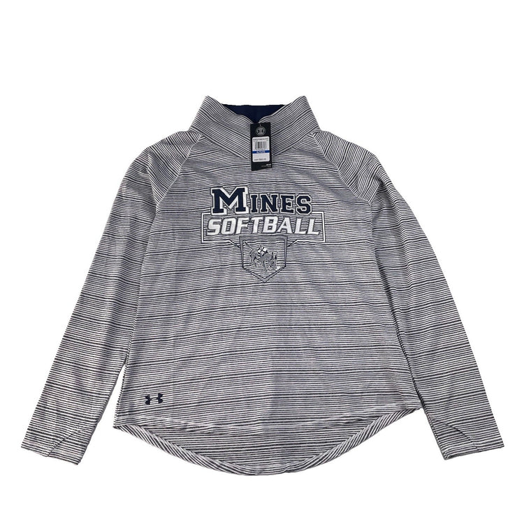 ⁠Womens Under Armour NWT White Striped Zinger Mines Softball Pullover Size XL