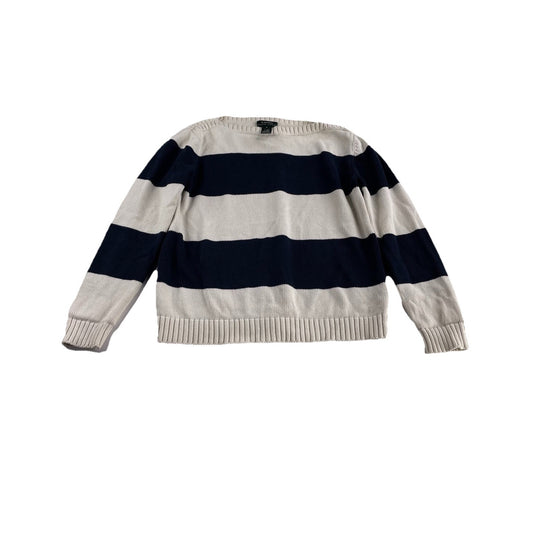 Womens Lauren Ralph Lauren Size Medium White & Navy Blue Knitted Sweater