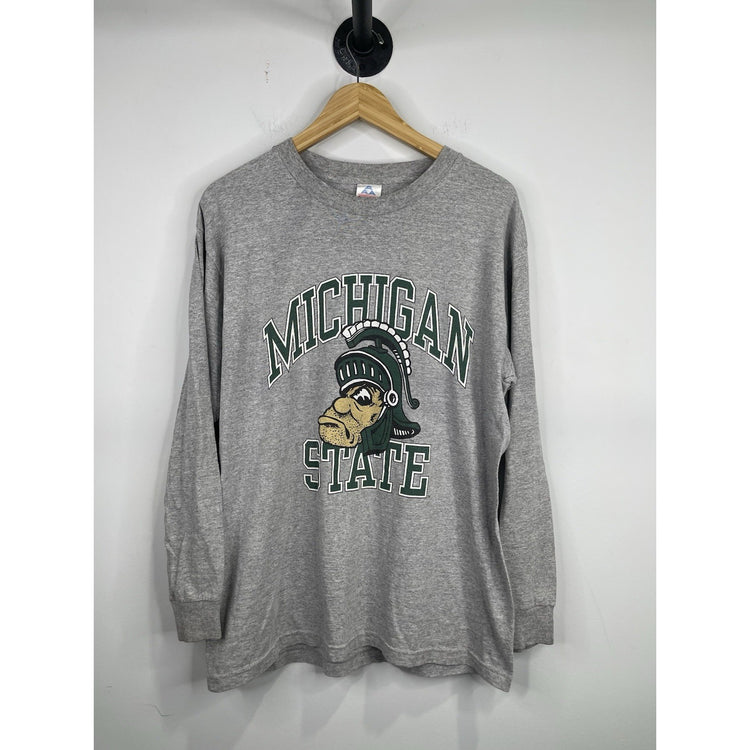Men’s Gray Vintage Michigan State Long Sleeve Shirt Sz Large