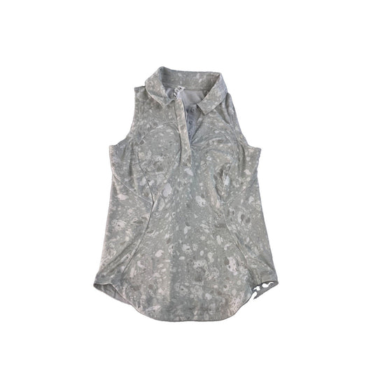 Women Lululemon Sleeveless Athletic Polo Shirt Grey/White Abstract Splater Size0