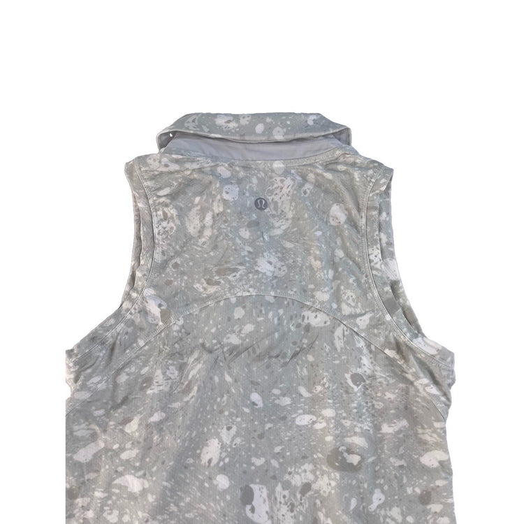 Women Lululemon Sleeveless Athletic Polo Shirt Grey/White Abstract Splater Size0