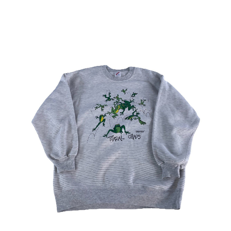 Mens 90s Vintage Jerzees Toad Tails; Toadal Chaos Frog Graphic Sweatshirt SizeXL