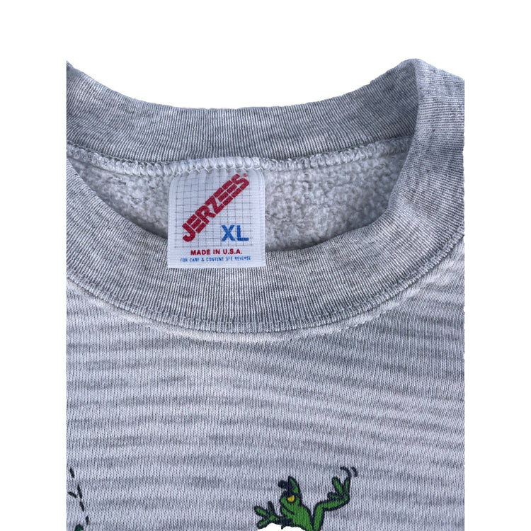 Mens 90s Vintage Jerzees Toad Tails; Toadal Chaos Frog Graphic Sweatshirt SizeXL
