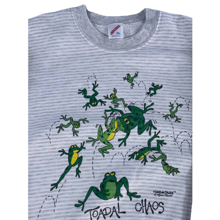 Mens 90s Vintage Jerzees Toad Tails; Toadal Chaos Frog Graphic Sweatshirt SizeXL