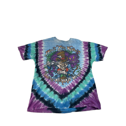 Men Liquid Blue Alice in Wonderland Mad Hatter & Caterpillar TieDye Tee Size XL