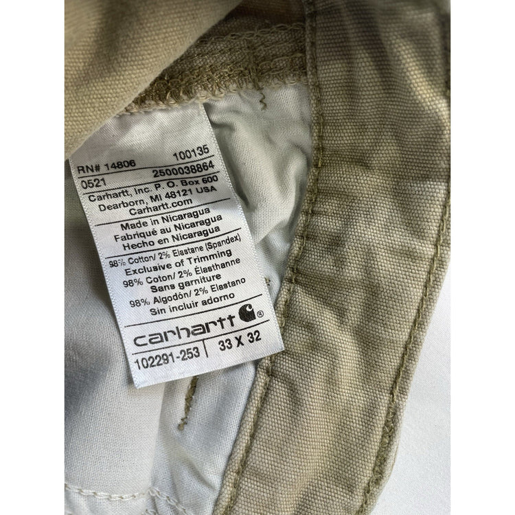 Mens Carhartt Relaxed Fit, Canvas Tapered, Carpenter Khaki Pants Size 33x32