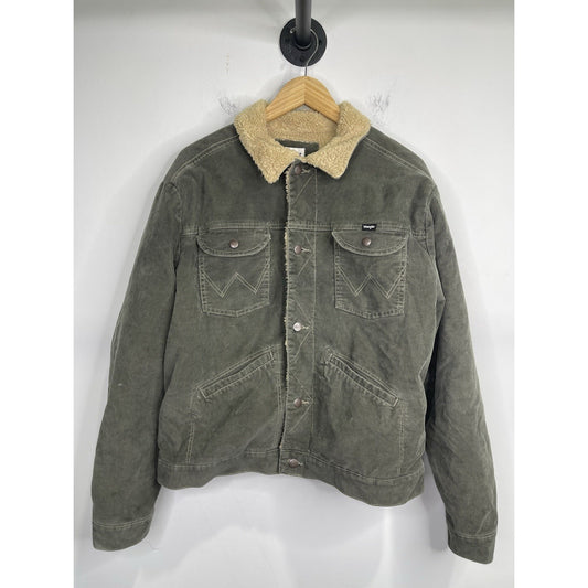 Wrangler Men's Corduroy Jacket Olive Brown Grey Lined Size Large