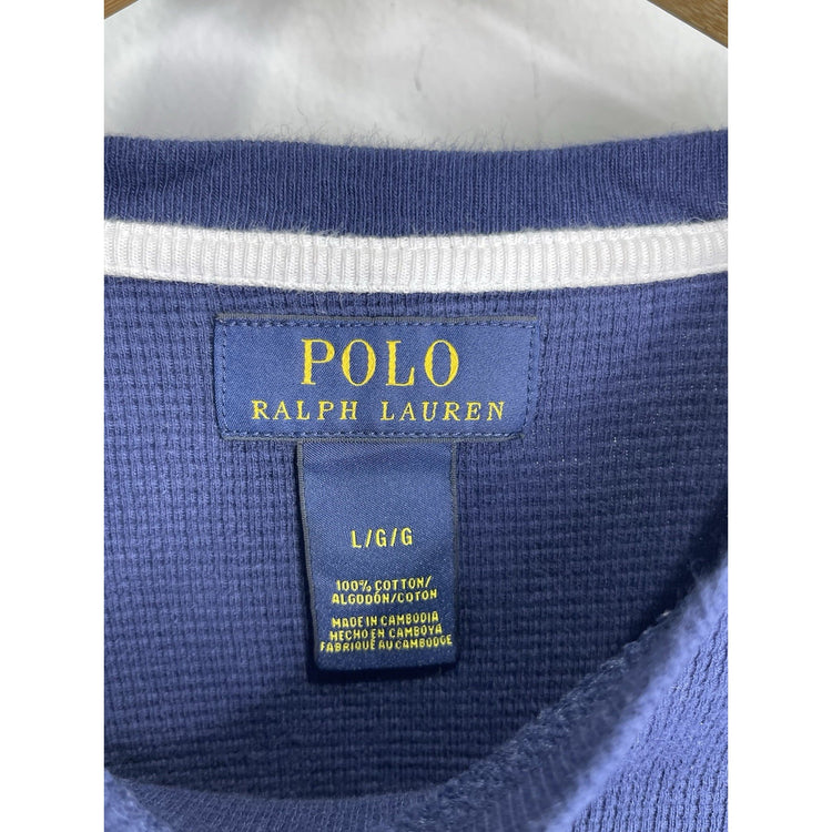 Men’s Polo Ralph Lauren Sleepwear Waffle Top Navy Blue 100% Cotton Sz Large