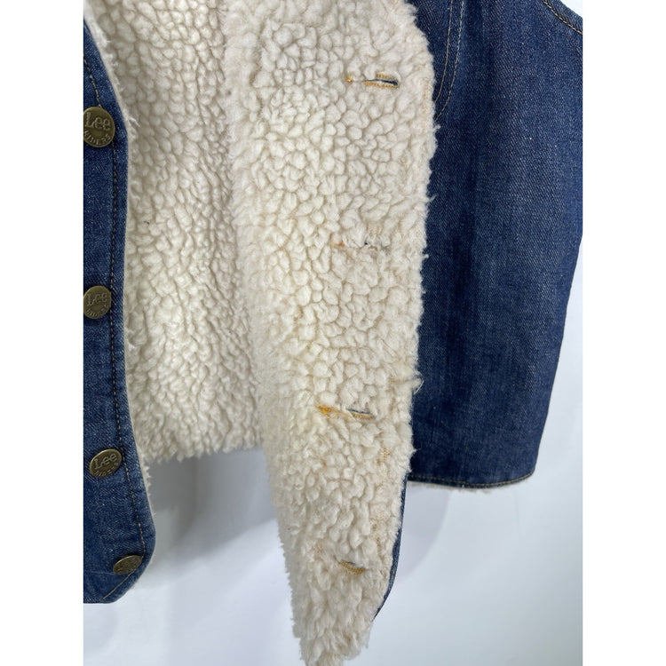 Vintage 70s lee storm rider denim vest sherpa lined dark wash Union made XL