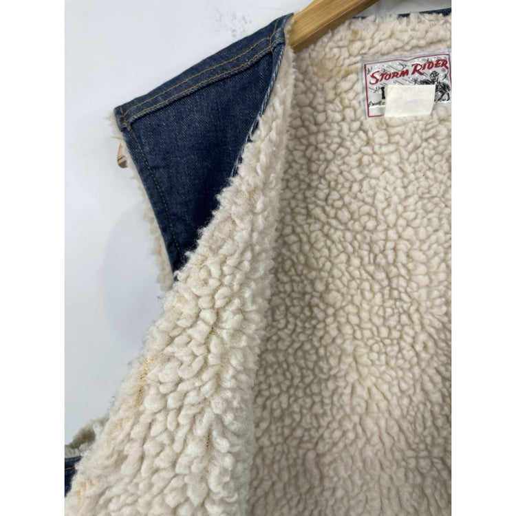 Vintage 70s lee storm rider denim vest sherpa lined dark wash Union made XL