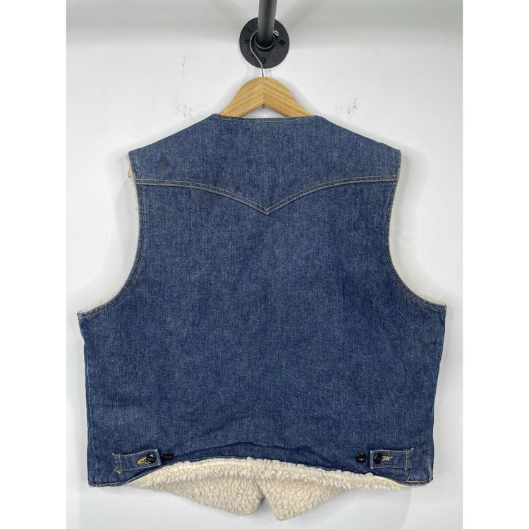 Vintage 70s lee storm rider denim vest sherpa lined dark wash Union made XL