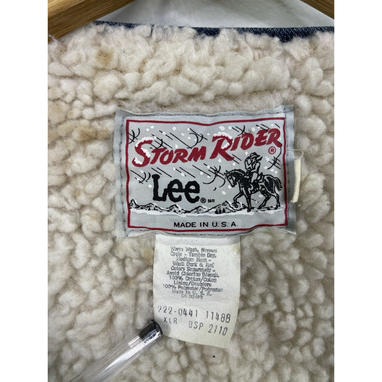 Vintage 70s lee storm rider denim vest sherpa lined dark wash Union made XL