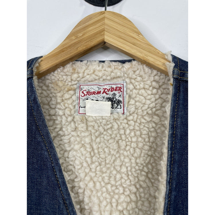 Vintage 70s lee storm rider denim vest sherpa lined dark wash Union made XL