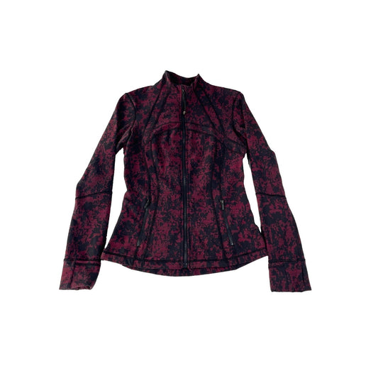 Womens Lululemon Burgundy Black Abstract Camo Full Zip Active Jacket Size 8