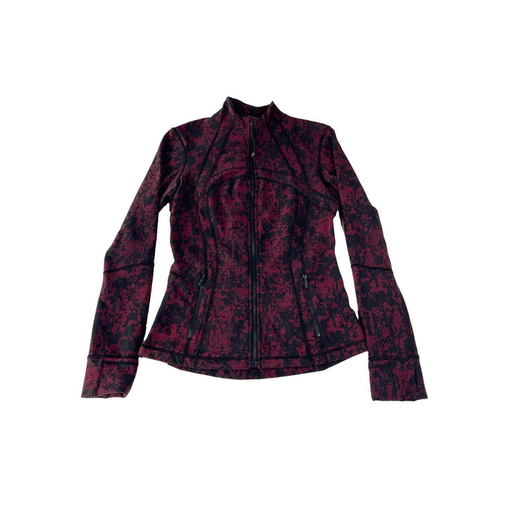 Womens Lululemon Burgundy Black Abstract Camo Full Zip Active Jacket Size 8