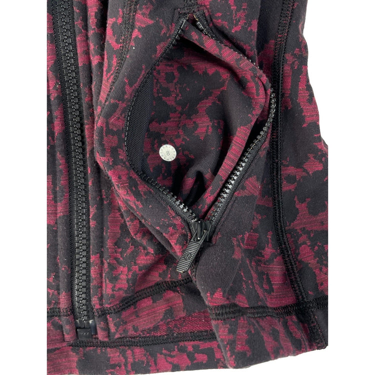 Womens Lululemon Burgundy Black Abstract Camo Full Zip Active Jacket Size 8