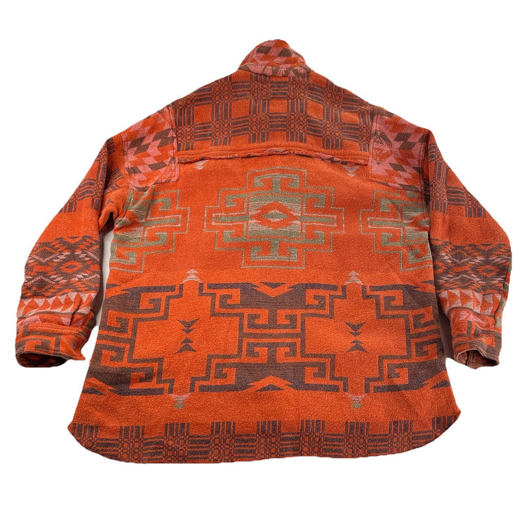 We The Free People Orange Southwestern Aztec Flannel Shacket Shirt Jacket Size M
