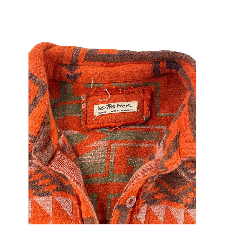 We The Free People Orange Southwestern Aztec Flannel Shacket Shirt Jacket Size M