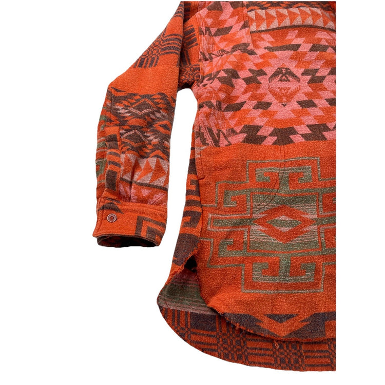 We The Free People Orange Southwestern Aztec Flannel Shacket Shirt Jacket Size M