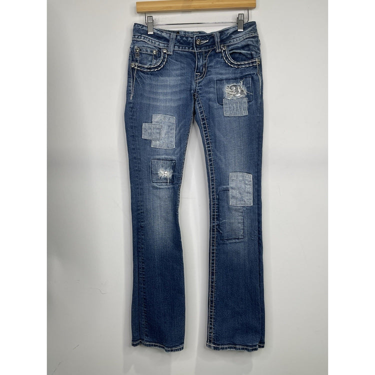 Women’s Y2K Blue Miss Me Jeans Signature Bootcut Rhinestone Pockets 27x32