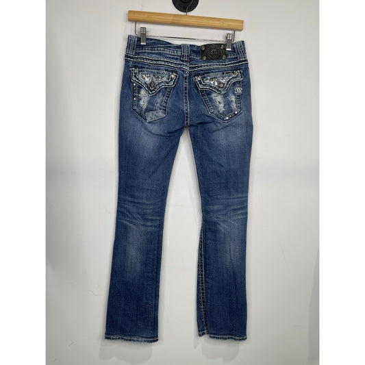 Women’s Y2K Blue Miss Me Jeans Signature Bootcut Rhinestone Pockets 27x32