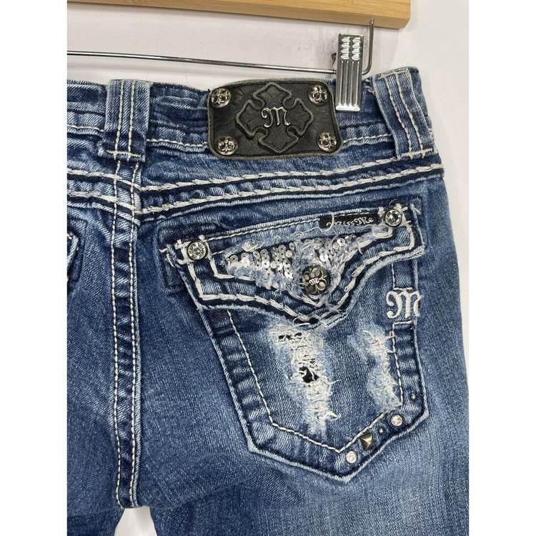 Women’s Y2K Blue Miss Me Jeans Signature Bootcut Rhinestone Pockets 27x32