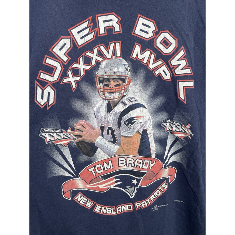 Men’s Navy Blue Vintage Tom Brady Super Bowl XXXVI MVP T-shirt Sz XL
