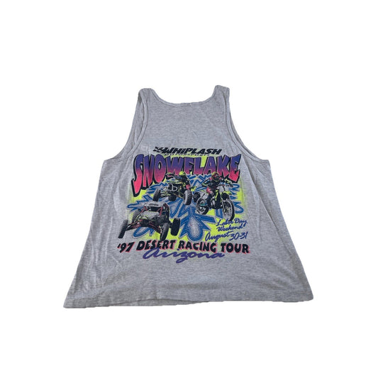 Mens Vintage Style Gray Heather ‘Whiplash Motorsports’ Grsphic Tank Top Size S/M