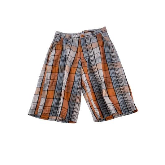 Mens Vintage Raw Blue Baggy Plaid Shorts Orange Hip Hop Skate Size 30