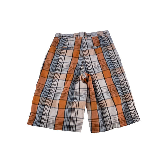 Mens Vintage Raw Blue Baggy Plaid Shorts Orange Hip Hop Skate Size 30