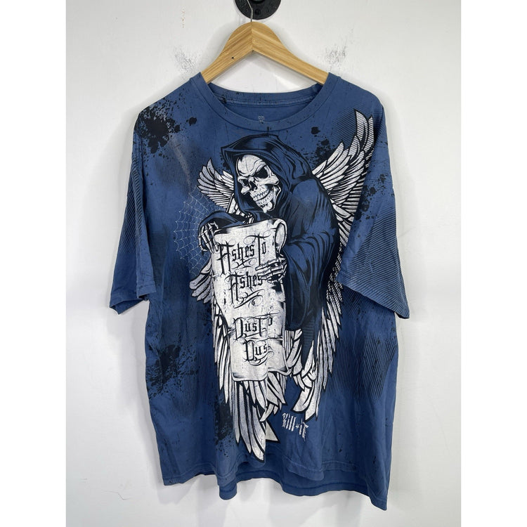 Men’s Vintage Y2K Blue Double Sided Graphic Short Sleeve T Shirt Sz XXL