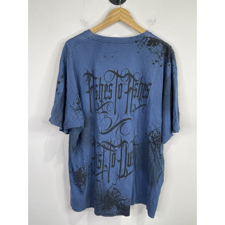 Men’s Vintage Y2K Blue Double Sided Graphic Short Sleeve T Shirt Sz XXL