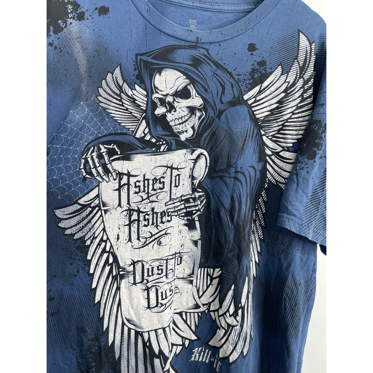 Men’s Vintage Y2K Blue Double Sided Graphic Short Sleeve T Shirt Sz XXL