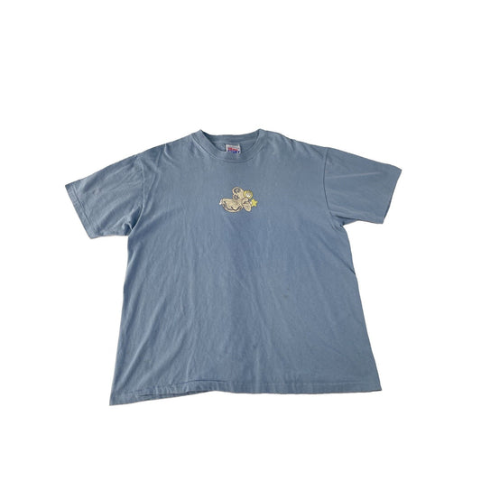 Mens Vintage 90s Hanes Beefy T Blue Single Stitch Angel Graphic Tee Size L