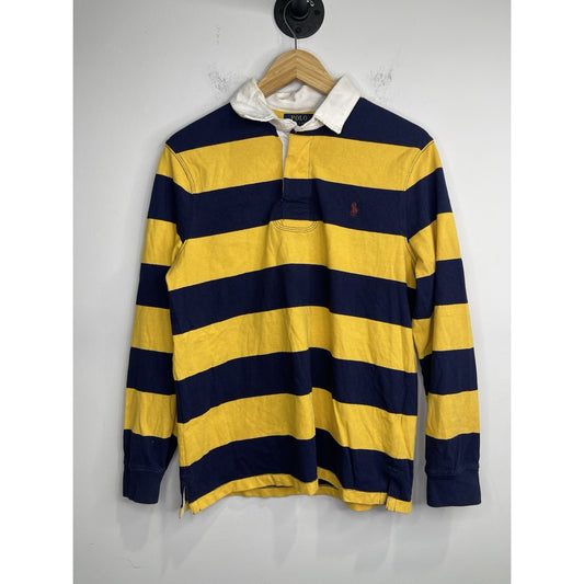 Men’s Polo Ralph Lauren Rugby Striped Blue And Yellow Shirt Sz M