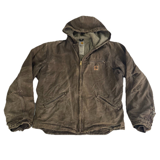 Mens Vintage Carhartt Brown J141 WAL Sherpa Lined Zip Up Jacket Size Large