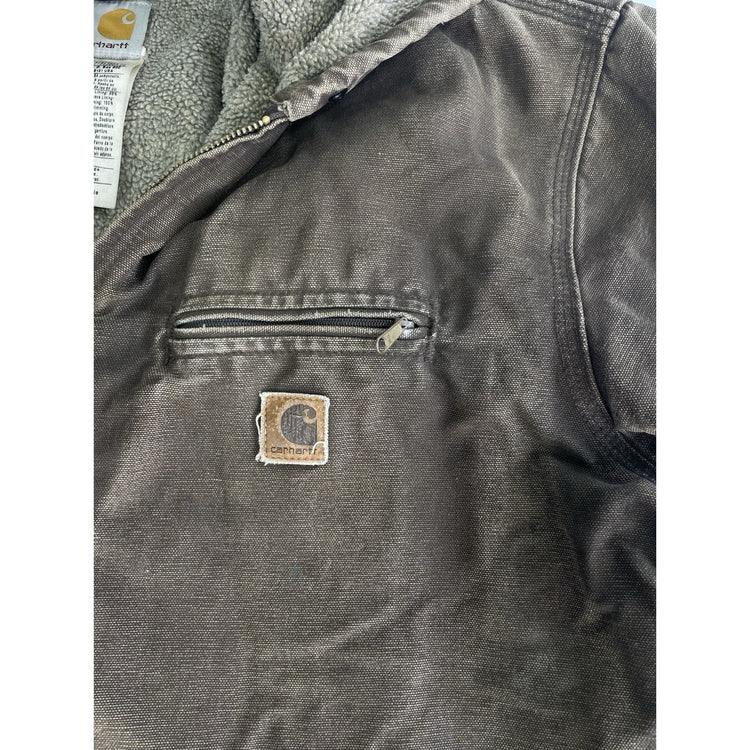 Mens Vintage Carhartt Brown J141  WAL Sherpa Lined Zip Up Jacket Size Large