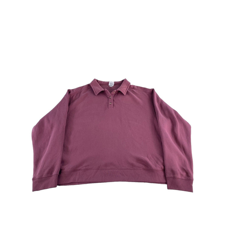 Women Victoria Secret PINK Collared Henley Pullover Sweatshirt MauveRose SizeXXL