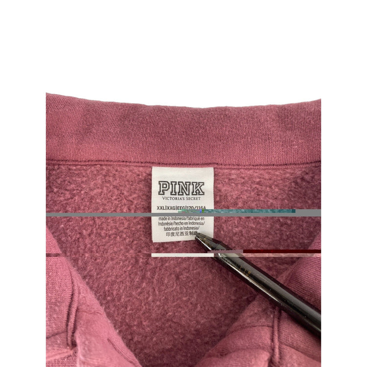 Women Victoria Secret PINK Collared Henley Pullover Sweatshirt MauveRose SizeXXL