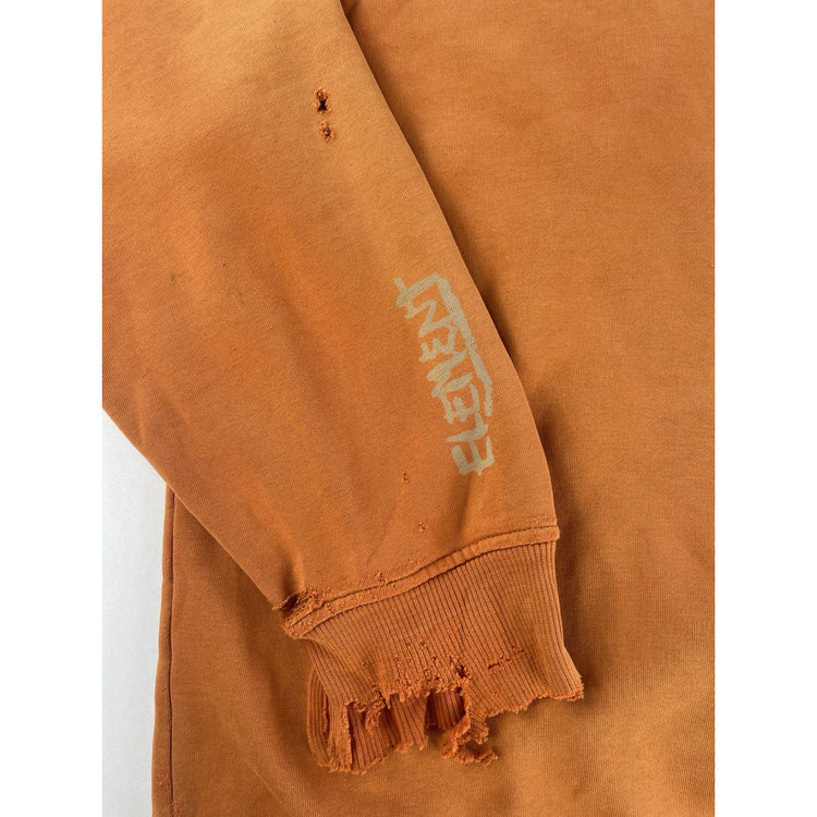 Mens Element Distressed Grunge Hoodie Orange Size  L