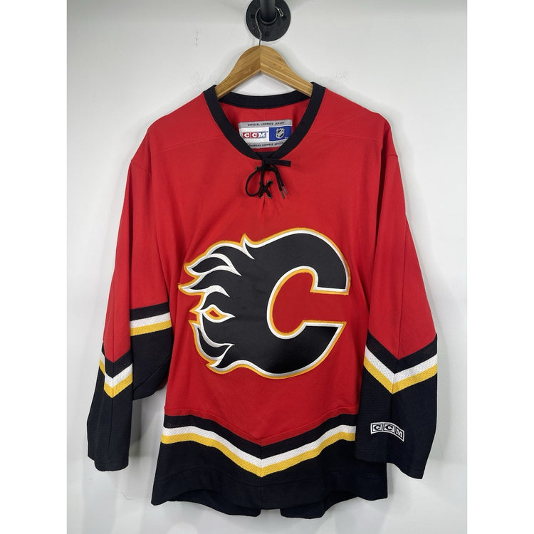 CALGARY FLAMES NHL ICE HOCKEY JERSEY SHIRT CCM RED / BLACK SIZE L