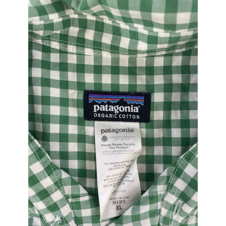 Mens Patagonia Green And White Gingham Button Up Shirt Size XL