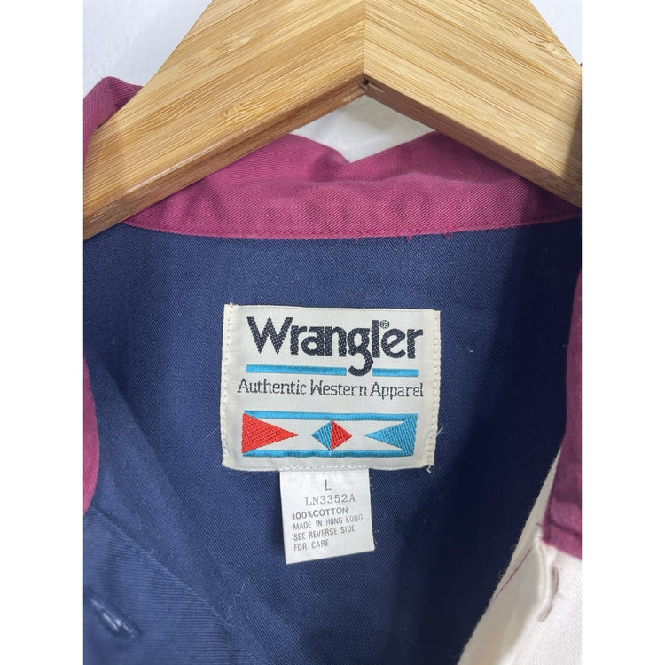 Adult VTG Wrangler Pearl Snap Western Cowboy Shirt Long Sleeve Aztec Sz L