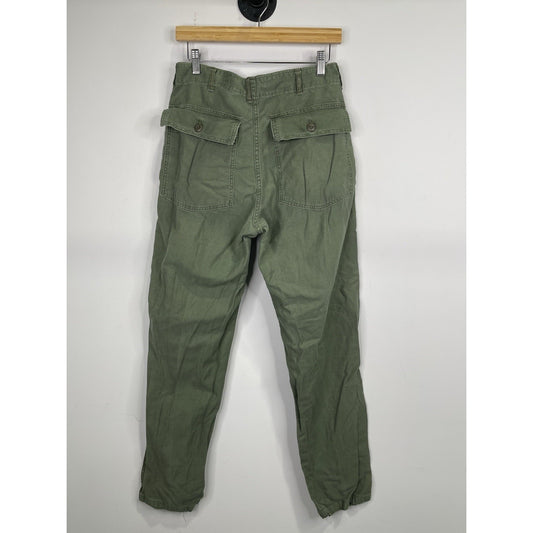 Men’s Green Vintage Sateen Utility Military Trouser Pants Size 32x33