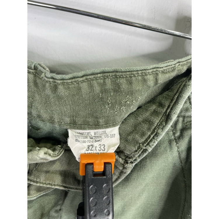 Men’s Green Vintage Sateen Utility Military Trouser Pants Size 32x33