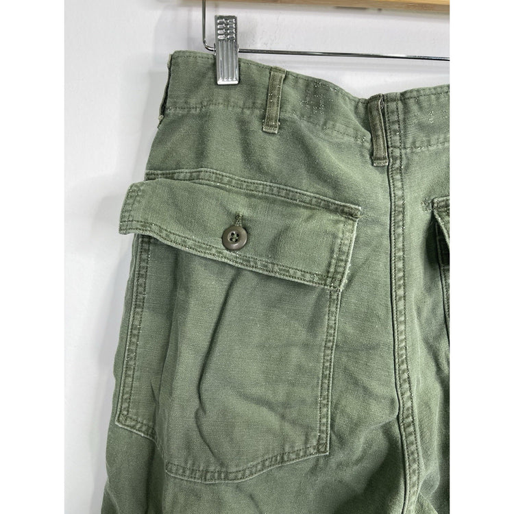 Men’s Green Vintage Sateen Utility Military Trouser Pants Size 32x33