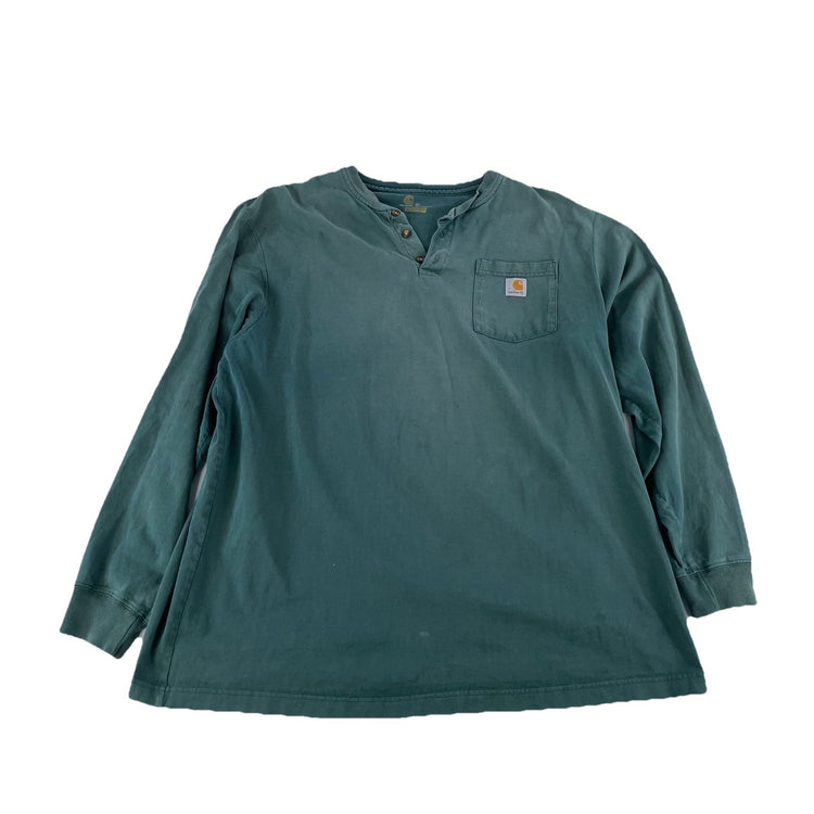 Mens Carhartt Green Long Sleeve Henley Pocket Shirt Size XL Original Fit