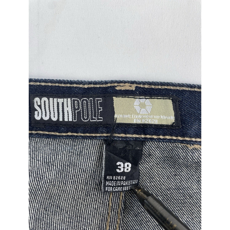 Mens Southpole Relaxed Fit Baggy Streetwear Dark Wash Blue Jeans Size 38